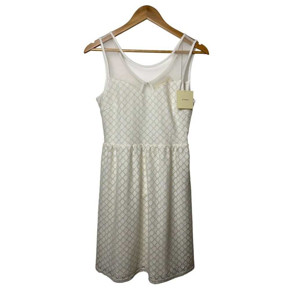 Anthropologie A'reve Lace Dress Womens S White Gold Sleeveless Cutout Back NWT